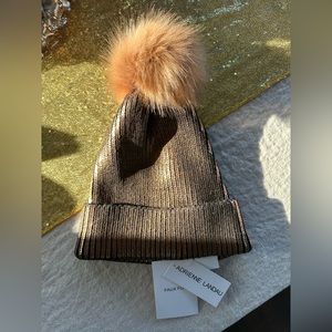 Adrienne Landau Faux Fur Brown Metallic Beanie~ NWT